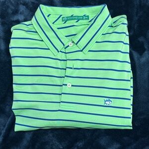 Southern Tide Men's Green Striped  Performance Polo Shirt